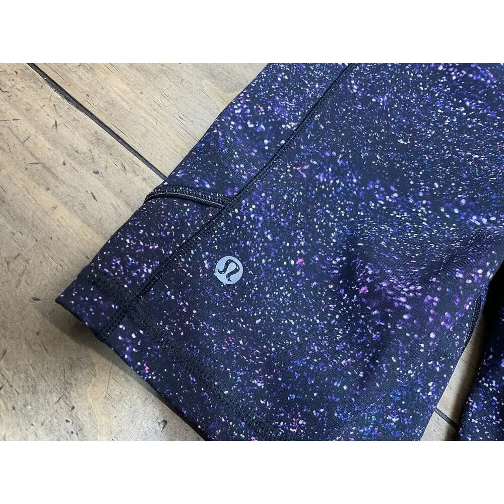 Lululemon High Rise Bike Shorts Purple Crystalline Galaxy Print Size 4